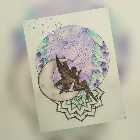 Moon, crystals, fairy artwork