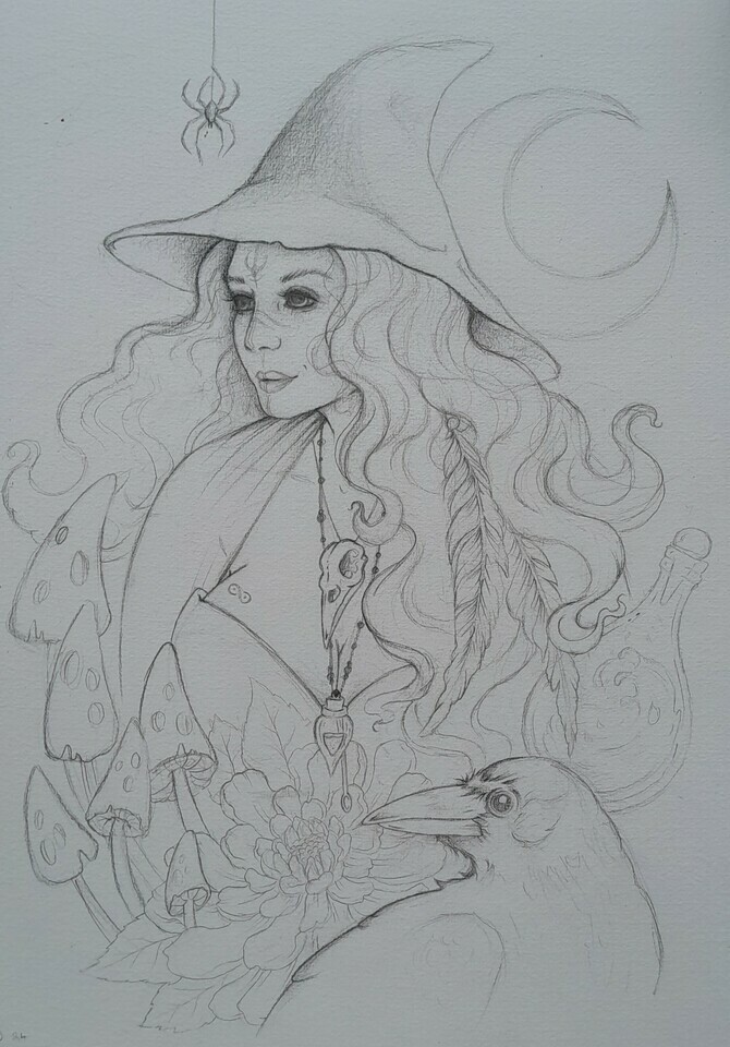 Moon, crystals, fairy artwork