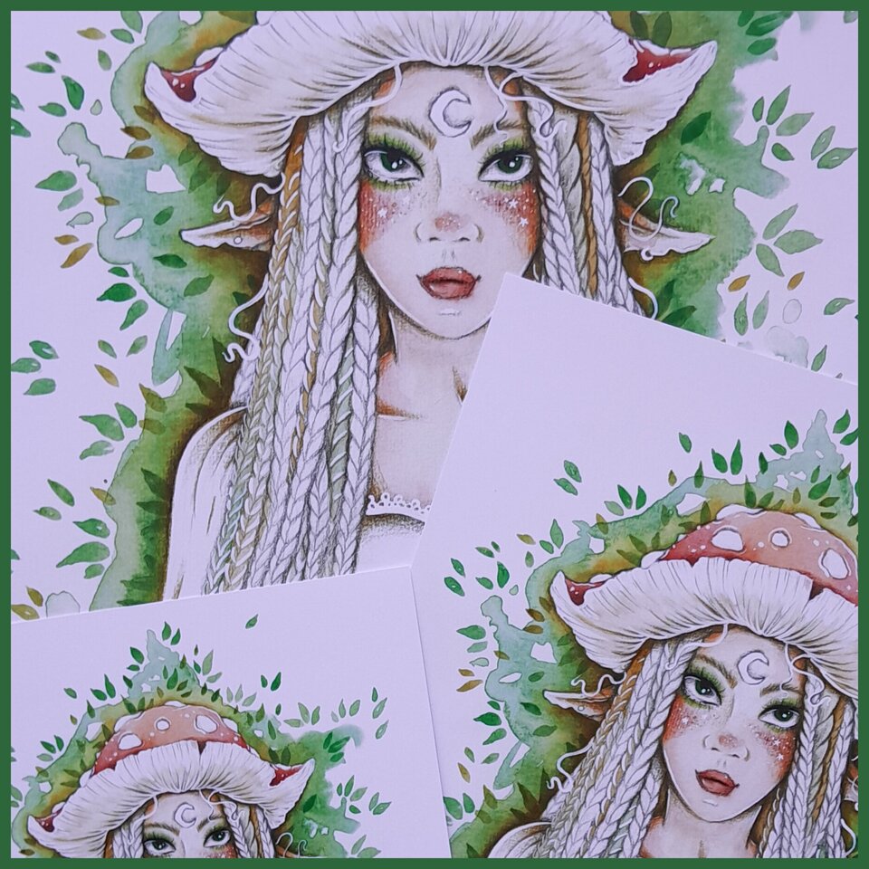 Creative art with witchy cat, flowers and mystical girl