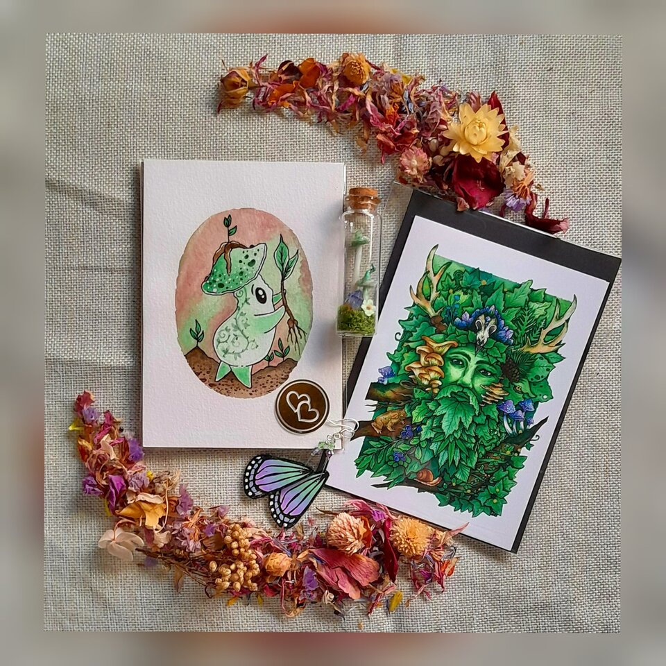 Creative art with witchy cat, flowers and mystical girl