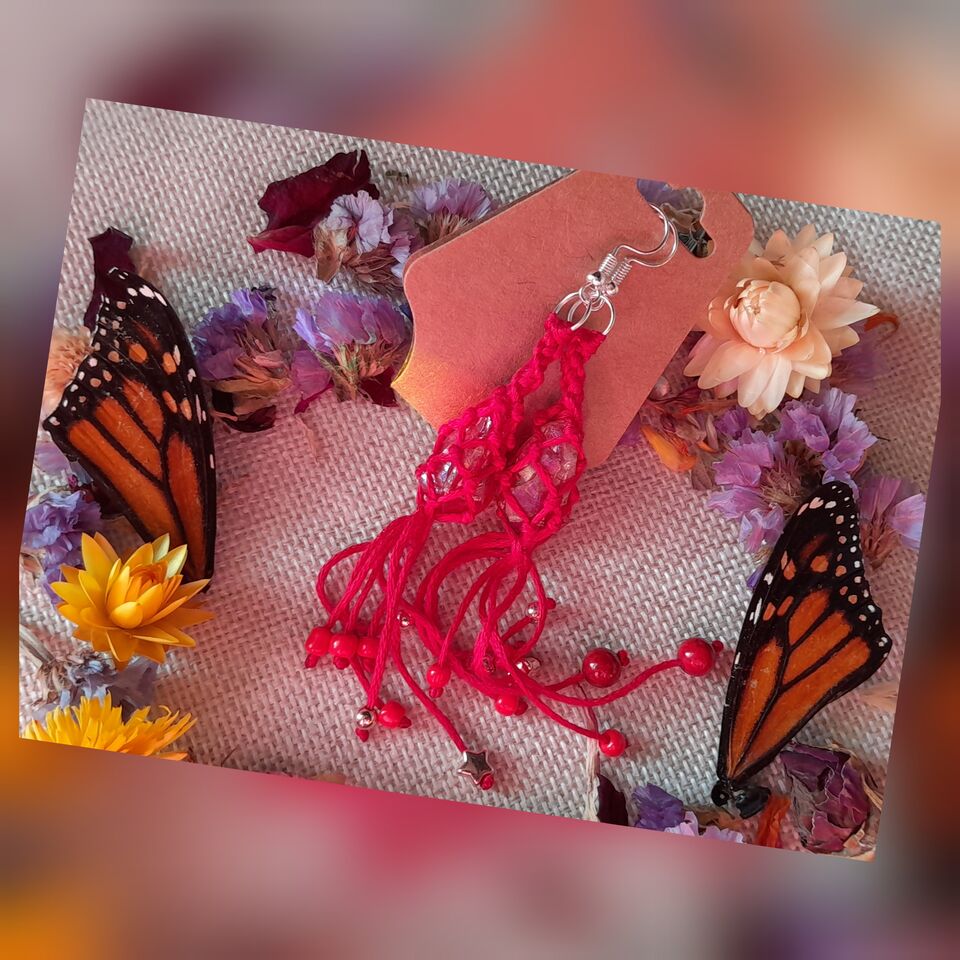 RED AURA QUARTZ MACRAME EARRINGS